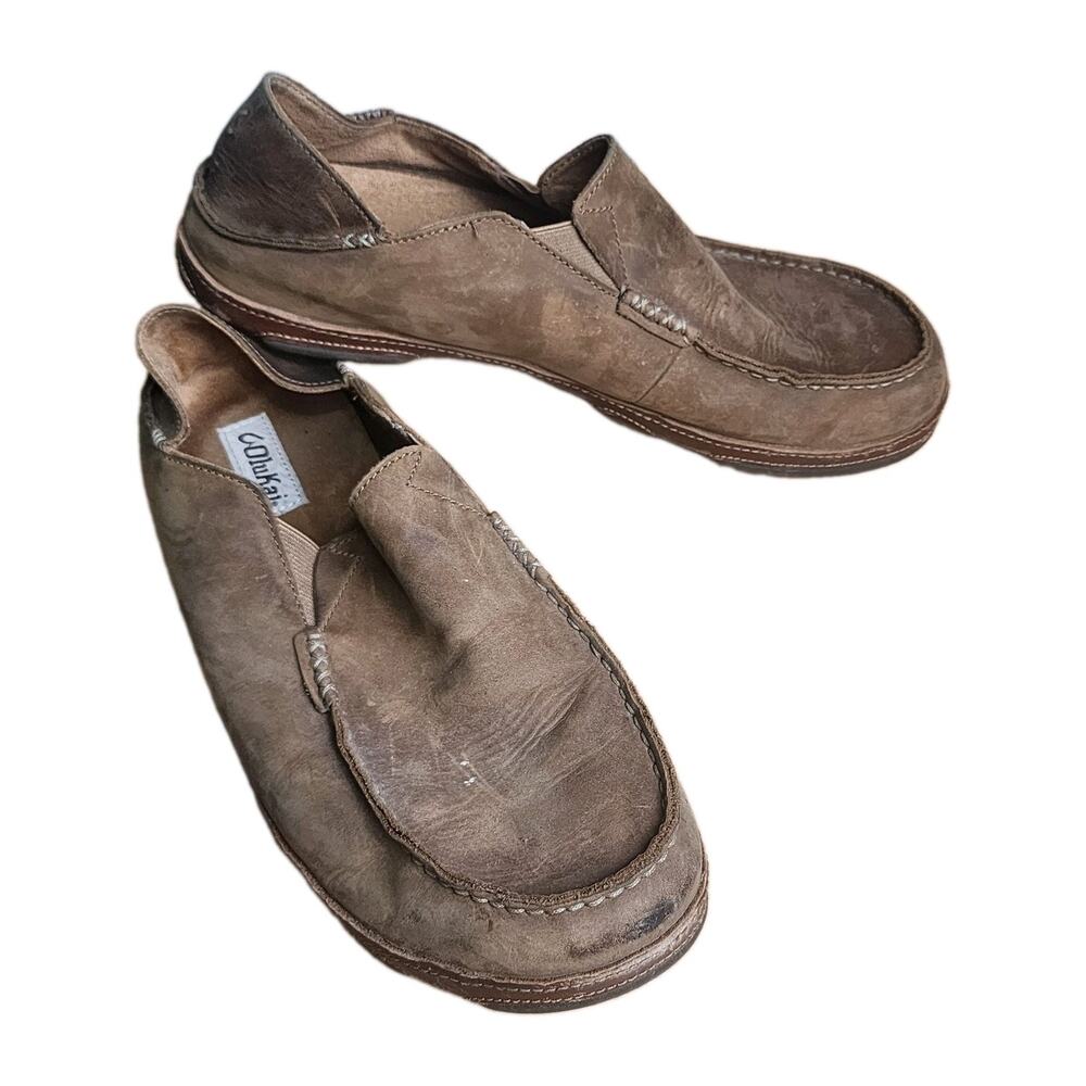 OluKai Moloa Leather Slip On Loafers Ray Toffee Mens Size 13 Casual Shoes 10128